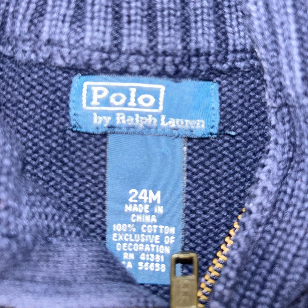 Dark Blue Half Zip Up Sweatshirt, Kids 24M - Picture 3 of 3